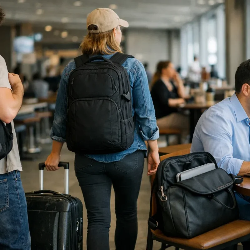 Laptop bag backpack and leather work bag used by students and professionals for school travel and office